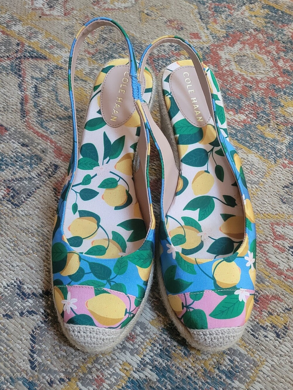 Cole Haan Lemon Print Espadrille Wedges